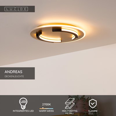 Lucide ANDREAS - Deckenleuchte - Ø 39,6 cm - LED - 1x30W 2700K - Mattes Gold / Messing